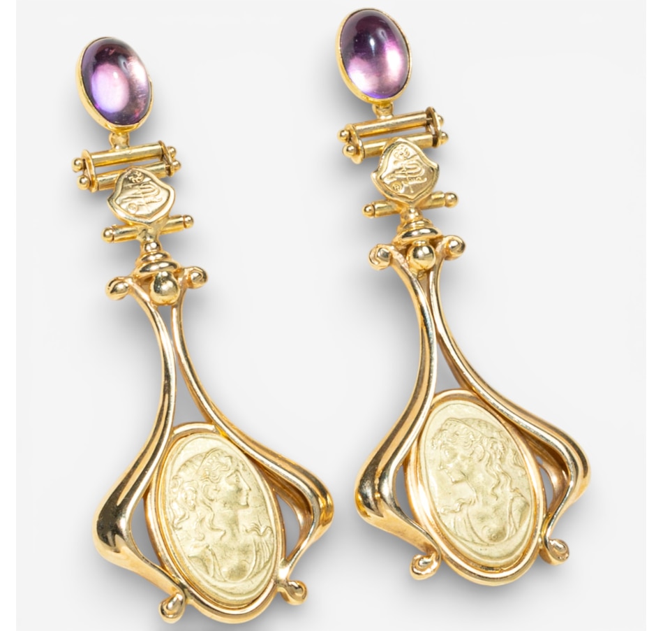 Image 748233_ALTMORE1.jpg, Product 748-233 / Price $4,488.00, Estate Originals 18K Yellow Gold Italian Made Drop-Style Gold Cameo Earrings with Cabochon-Cut Amethysts from Estate Originals on TSC.ca's Jewellery department