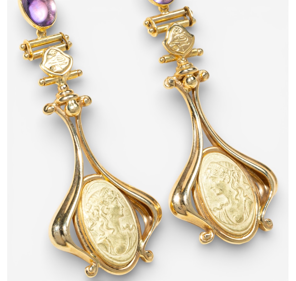 Image 748233_ALTMORE2.jpg, Product 748-233 / Price $4,488.00, Estate Originals 18K Yellow Gold Italian Made Drop-Style Gold Cameo Earrings with Cabochon-Cut Amethysts from Estate Originals on TSC.ca's Jewellery department