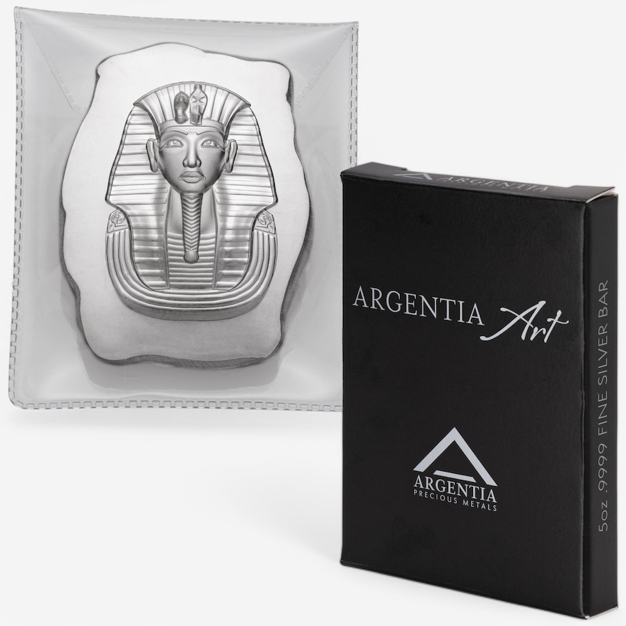 Image 748278.jpg, Product 748-278 / Price $788.00, Five-Ounce Fine Silver Art Bar King Tut, Argentia - Brilliant Finish from Argentia on TSC.ca's Coins department