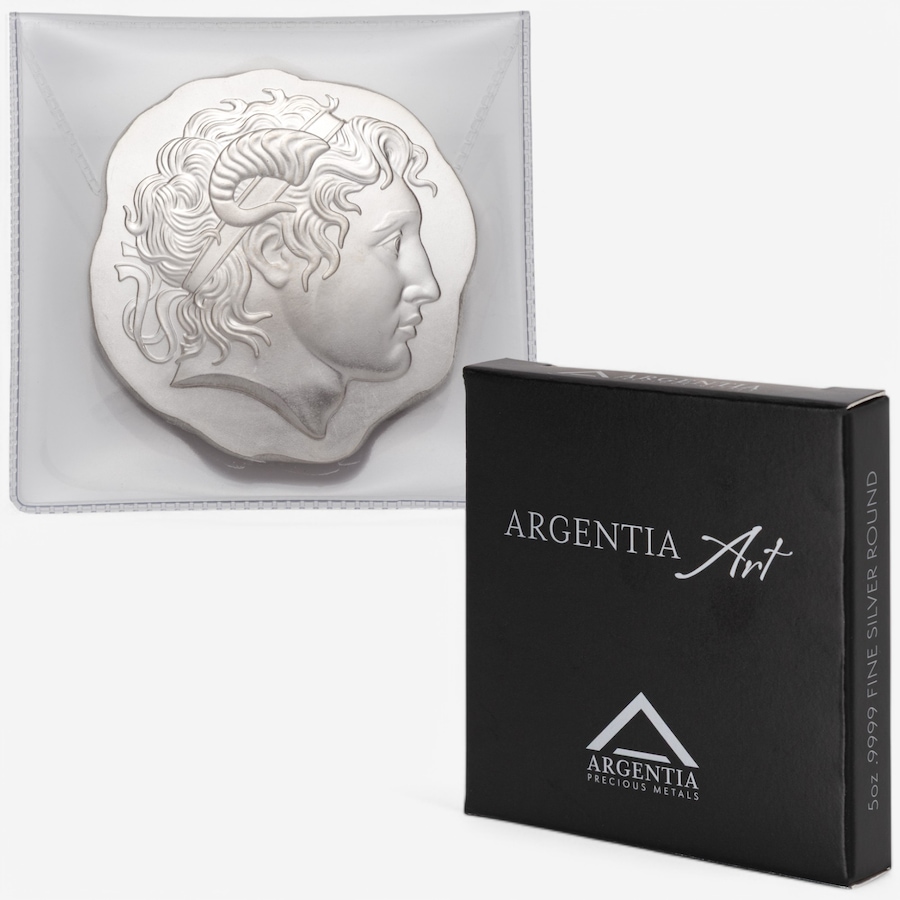 Image 748280.jpg, Product 748-280 / Price $788.00, Five-Ounce Fine Silver Alexander Argentia Art Round, Brilliant Finish from Argentia on TSC.ca's Coins department
