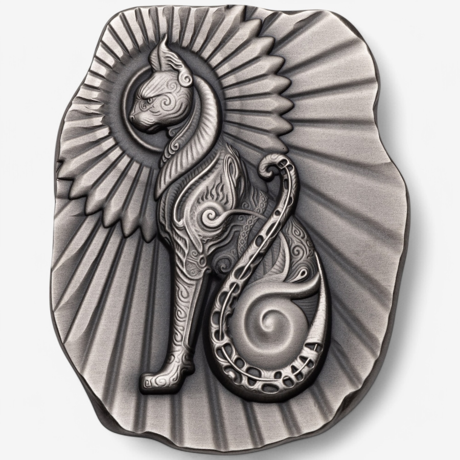 Image 748290_ALTMORE1.jpg, Product 748-290 / Price $798.00, Five-Ounce Fine Silver Art Bar Egyptian Cat, Argentia - Antique Finish from Argentia on TSC.ca's Coins department