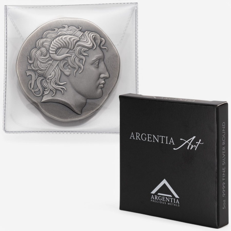 Image 748291.jpg, Product 748-291 / Price $798.00, Five-Ounce Fine Silver Alexander Argentia Art Round, Antique Finish from Argentia on TSC.ca's Coins department