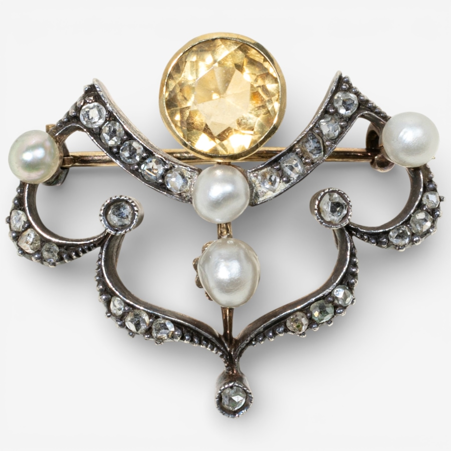 Image 748320.jpg, Product 748-320 / Price $2,795.00, Estate Originals 12K White and Yellow Gold Citrine, Pearl and Rose-Cut Diamond Brooch from Estate Originals on TSC.ca's Jewellery department