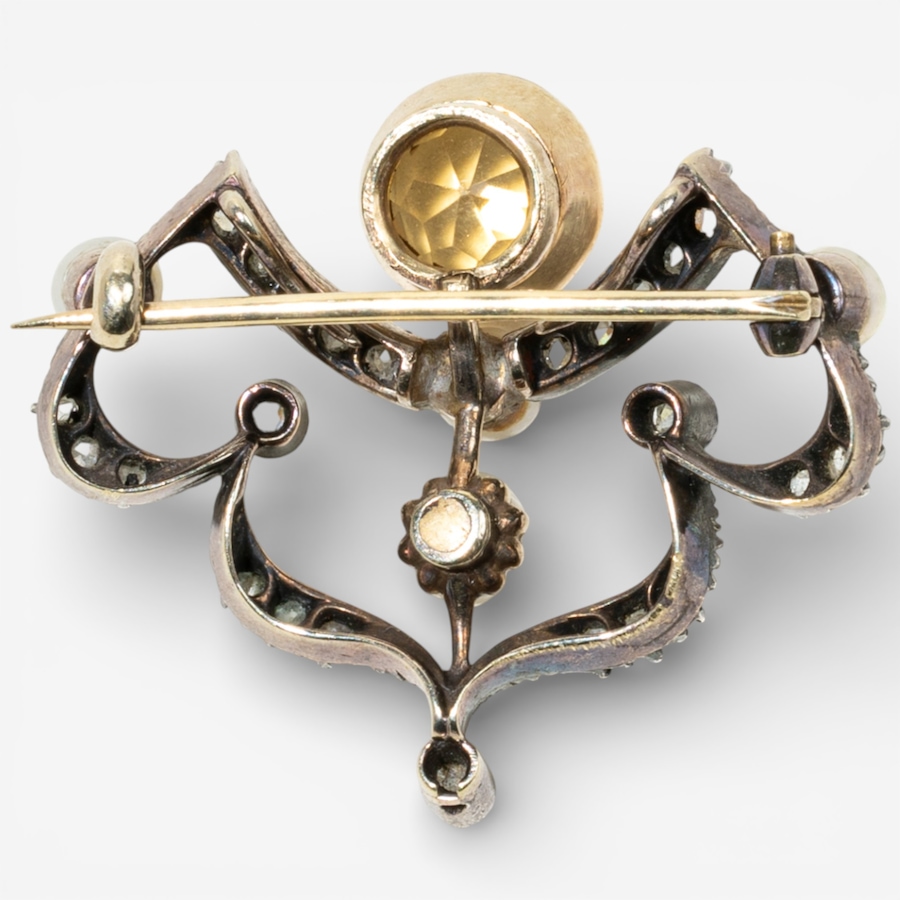 Image 748320_ALTMORE1.jpg, Product 748-320 / Price $2,795.00, Estate Originals 12K White and Yellow Gold Citrine, Pearl and Rose-Cut Diamond Brooch from Estate Originals on TSC.ca's Jewellery department