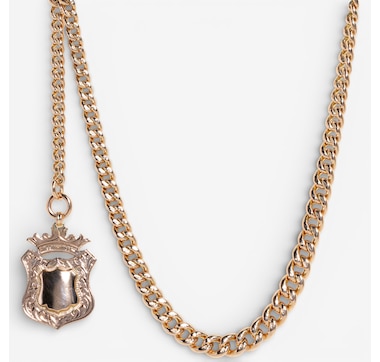Estate Originals 9K Rose Gold Pocket Watch Chain with Crest Attachment