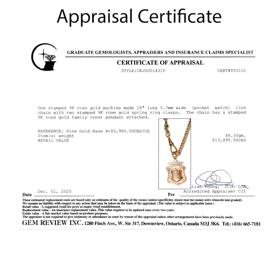 Image 748352_ALTMORE4.jpg, Product 748-352 / Price $6,995.00, Estate Originals 9K Rose Gold Pocket Watch Chain with Crest Attachment from Estate Originals on TSC.ca's Jewellery department