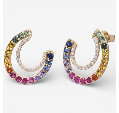 Cirari 14K Yellow Gold Rainbow Sapphires and Diamond Earrings