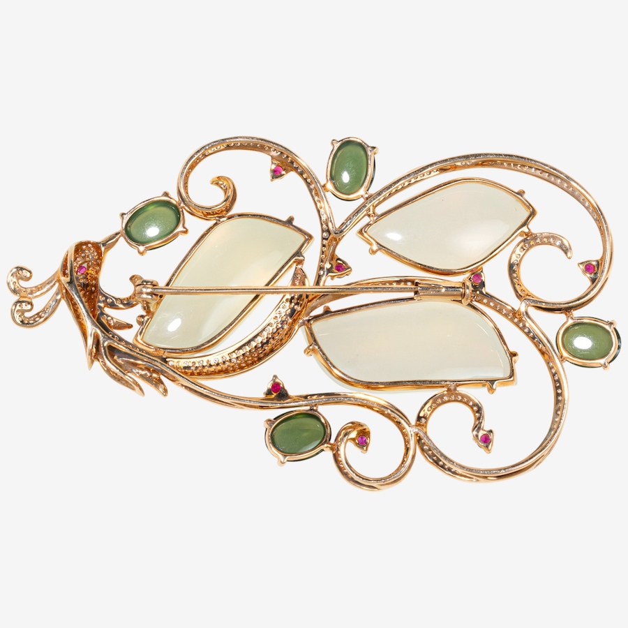 Image 748422_ALTMORE1.jpg, Product 748-422 / Price $6,495.00, Estate Originals 18K Rose Gold Chrysoprase, Ruby and Diamond Phoenix Brooch/Pendant from Estate Originals on TSC.ca's Jewellery department