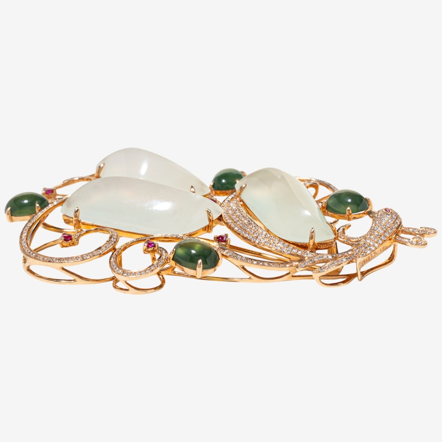 Image 748422_ALTMORE3.jpg, Product 748-422 / Price $6,495.00, Estate Originals 18K Rose Gold Chrysoprase, Ruby and Diamond Phoenix Brooch/Pendant from Estate Originals on TSC.ca's Jewellery department