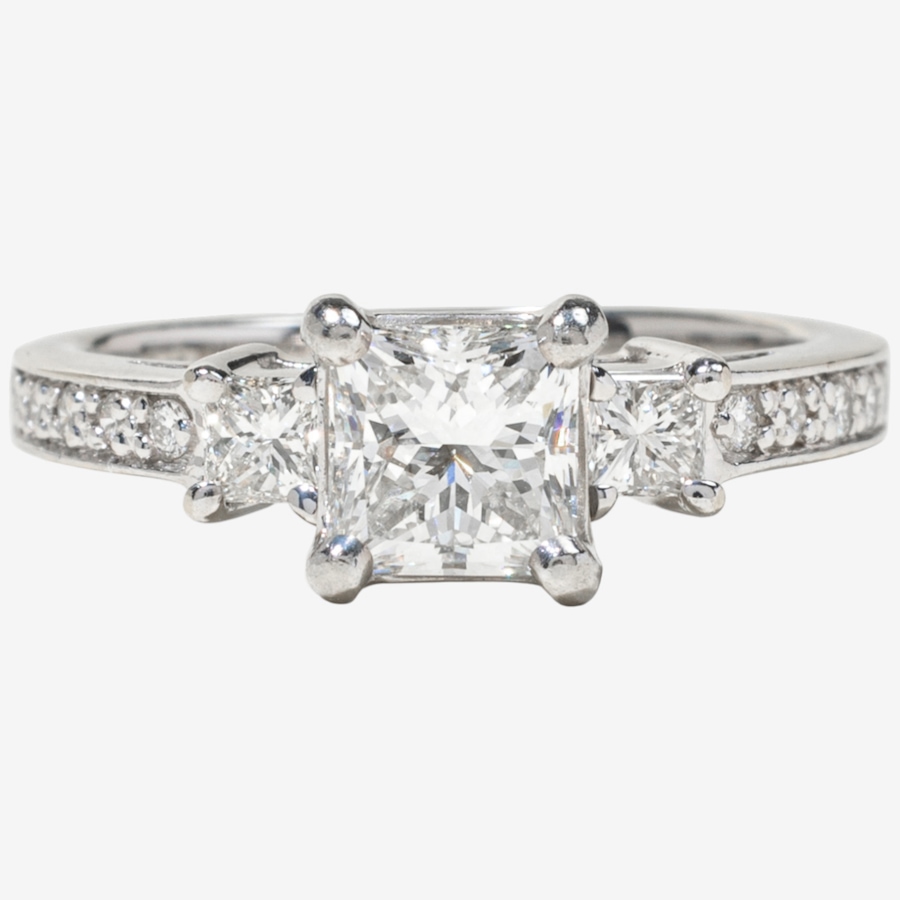 Image 748423.jpg, Product 748-423 / Price $7,995.00, Estate Originals Custom Made Platinum and 18K White Gold .91 Carat Princess Cut Diamond Ring with Princess Cut Shoulders and a Diamond Band from Estate Originals on TSC.ca's Jewellery department