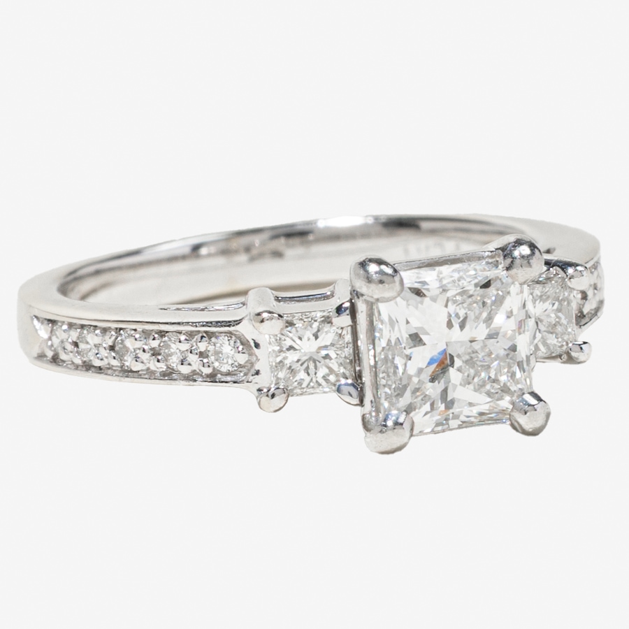 Image 748423_ALTMORE1.jpg, Product 748-423 / Price $7,995.00, Estate Originals Custom Made Platinum and 18K White Gold .91 Carat Princess Cut Diamond Ring with Princess Cut Shoulders and a Diamond Band from Estate Originals on TSC.ca's Jewellery department