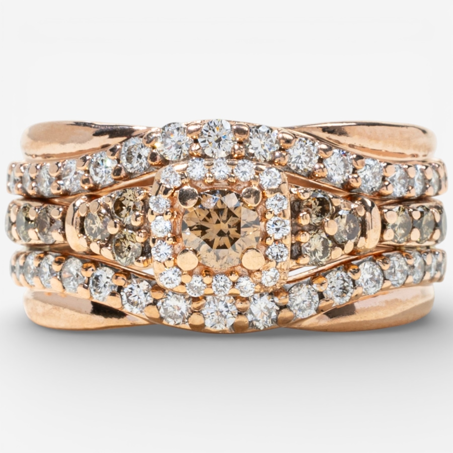 Image 748427.jpg, Product 748-427 / Price $3,595.00, Estate Originals 14K Rose Gold Champagne and White Diamond Ring and Matching Soldered 10K Rose Gold Diamond Wedding Bands from Estate Originals on TSC.ca's Jewellery department