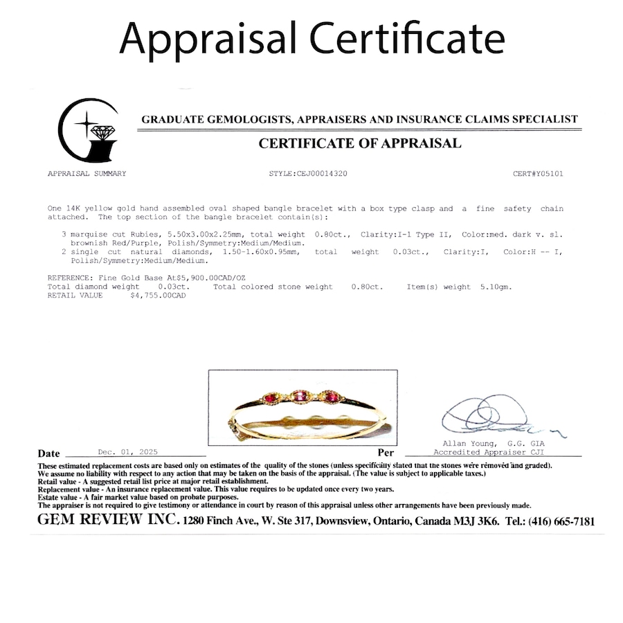 Image 748470_ALTMORE5.jpg, Product 748-470 / Price $2,295.00, Estate Originals 14K Yellow Gold Marquise Ruby and Diamond Bangle Bracelet from Estate Originals on TSC.ca's Jewellery department