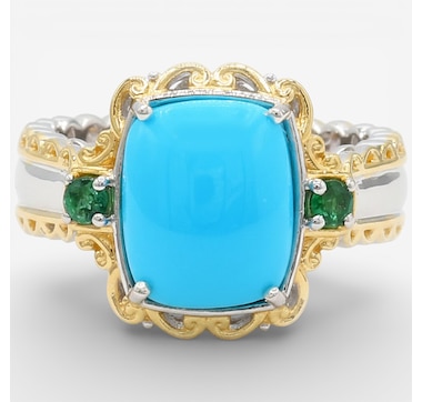 Gems en Vogue Palladium Silver Sleeping Beauty Turquoise and Gemstone Ring
