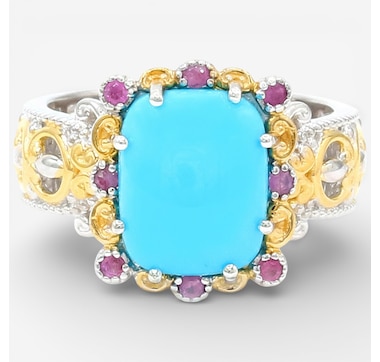 Gems en Vogue Palladium Silver Sleeping Beauty Turquoise and Gemstone Ring