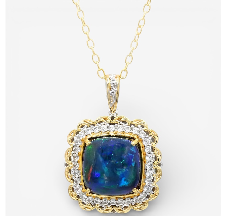Image 748500.jpg, Product 748-500 / Price $579.99, Gems En Vogue Palladium Silver Peacock Opal & White Zircon Pendant With Chain from Gems En Vogue on TSC.ca's Jewellery department