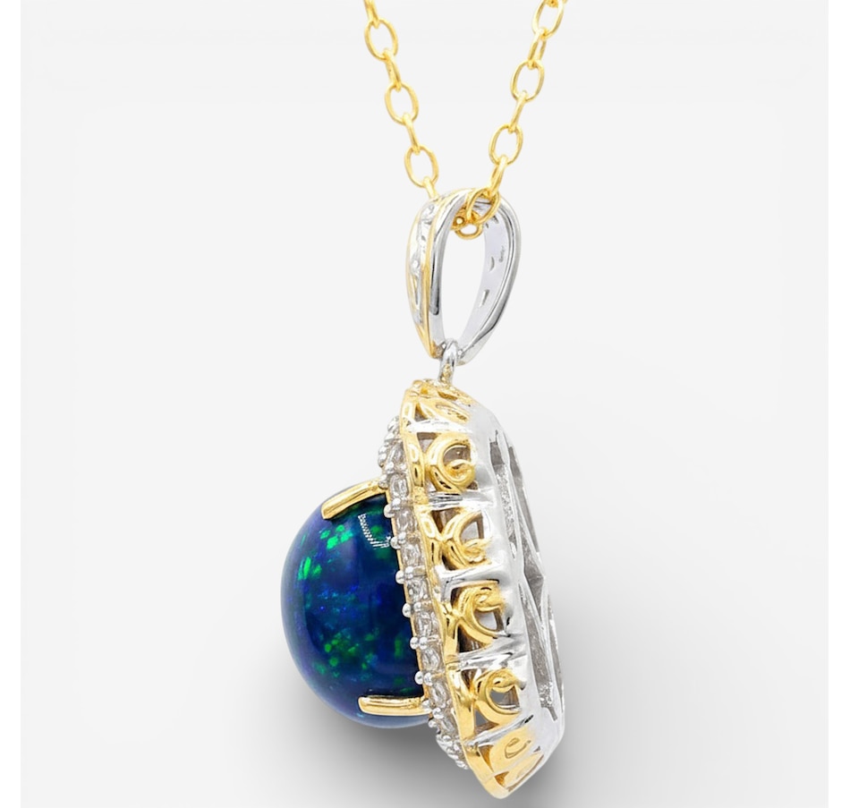 Image 748500_ALTMORE1.jpg, Product 748-500 / Price $579.99, Gems En Vogue Palladium Silver Peacock Opal & White Zircon Pendant With Chain from Gems En Vogue on TSC.ca's Jewellery department