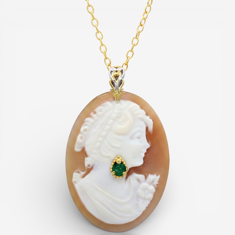 Image 748502.jpg, Product 748-502 / Price $199.99, Gems en Vogue Palladium Silver Cameo and Grizzly Emerald Pendant with Chain from Gems En Vogue on TSC.ca's Jewellery department