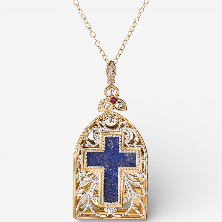 Image 748518.jpg, Product 748-518 / Price $289.99, Gems en Vogue Palladium Silver Lapis Cross Medallion Pendant with Chain from Gems En Vogue on TSC.ca's Jewellery department