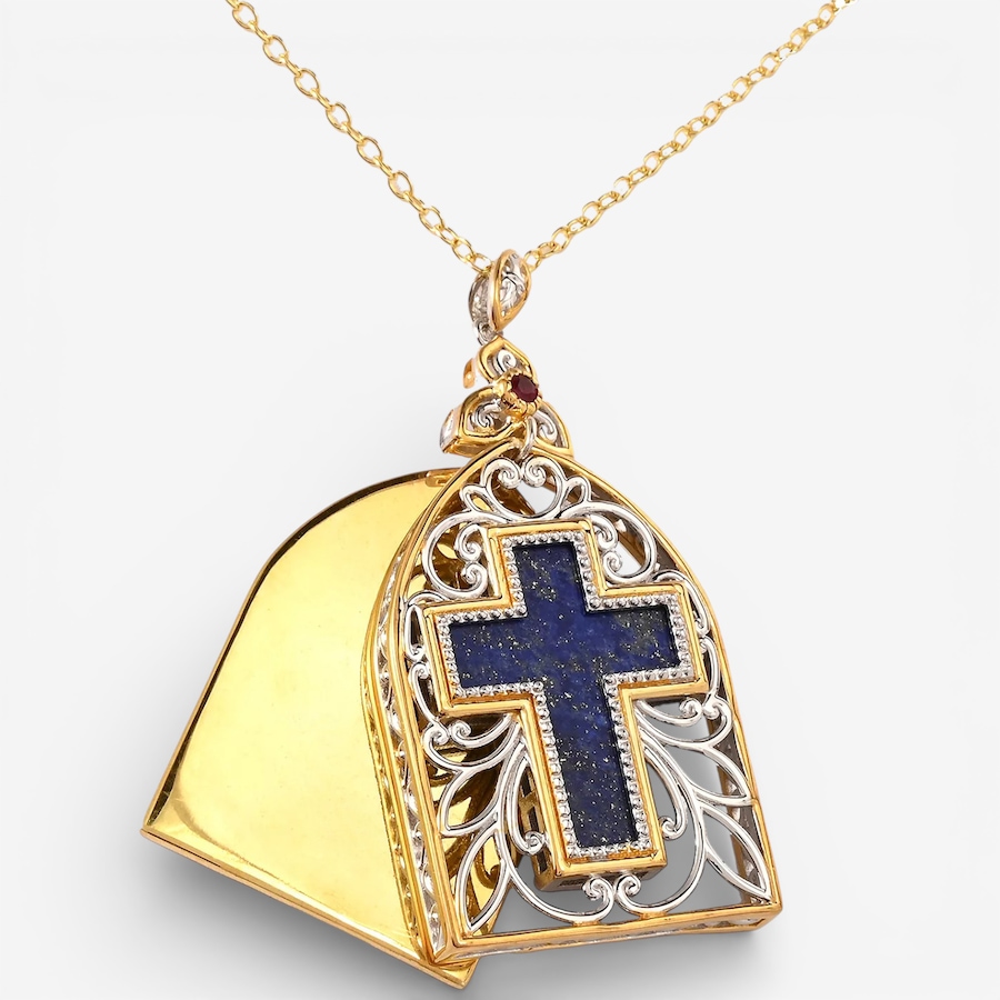 Image 748518_ALTMORE1.jpg, Product 748-518 / Price $289.99, Gems en Vogue Palladium Silver Lapis Cross Medallion Pendant with Chain from Gems En Vogue on TSC.ca's Jewellery department