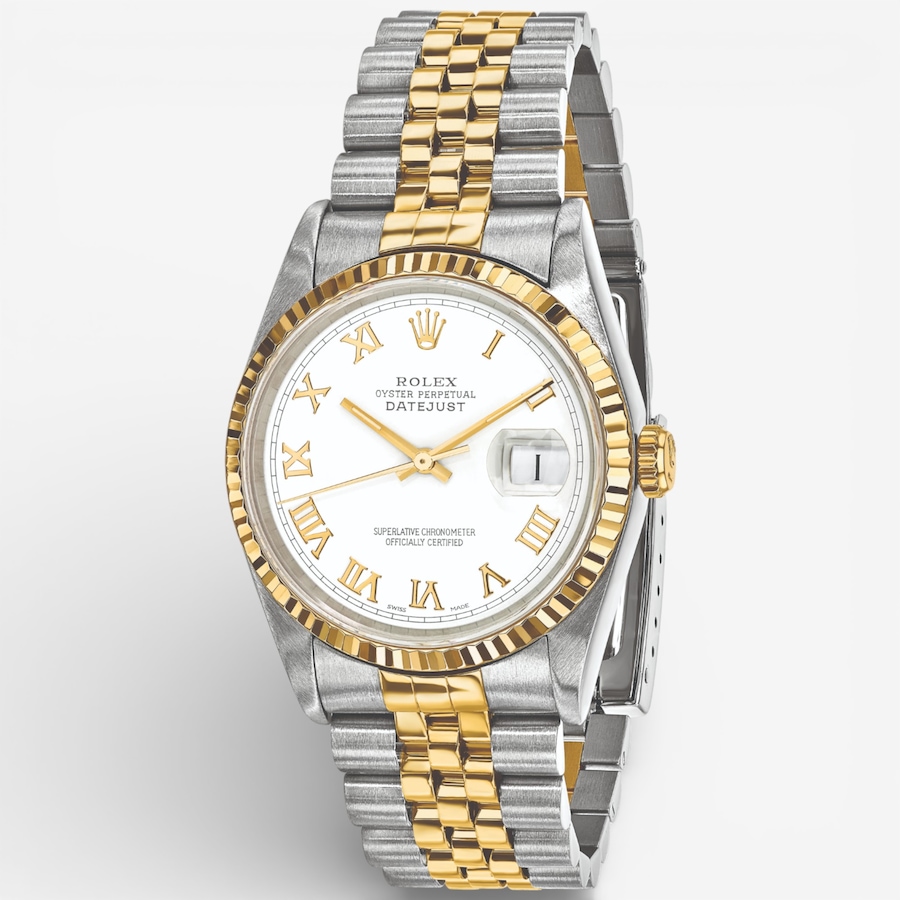 Image 748530.jpg, Product 748-530 / Price $15,999.99, Swiss Crown Pre-Owned Rolex - Independently Certified - 36-mm Two-Tone Datejust Watch with Jubilee Bracelet and White Roman Dial from Swiss Crown on TSC.ca's Jewellery department