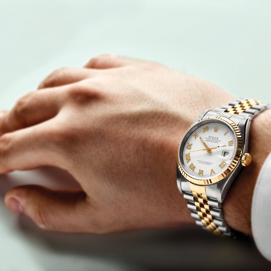 Image 748530_ALTMORE6.jpg, Product 748-530 / Price $15,999.99, Swiss Crown Pre-Owned Rolex - Independently Certified - 36-mm Two-Tone Datejust Watch with Jubilee Bracelet and White Roman Dial from Swiss Crown on TSC.ca's Jewellery department