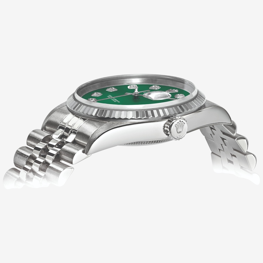 Image 748532_ALTMORE1.jpg, Product 748-532 / Price $15,499.99, Swiss Crown Pre-Owned Rolex - Independently Certified - 36-mm Stainless Steel Datejust Watch with Jubilee Bracelet and Green Diamond Dial from Swiss Crown on TSC.ca's Jewellery department