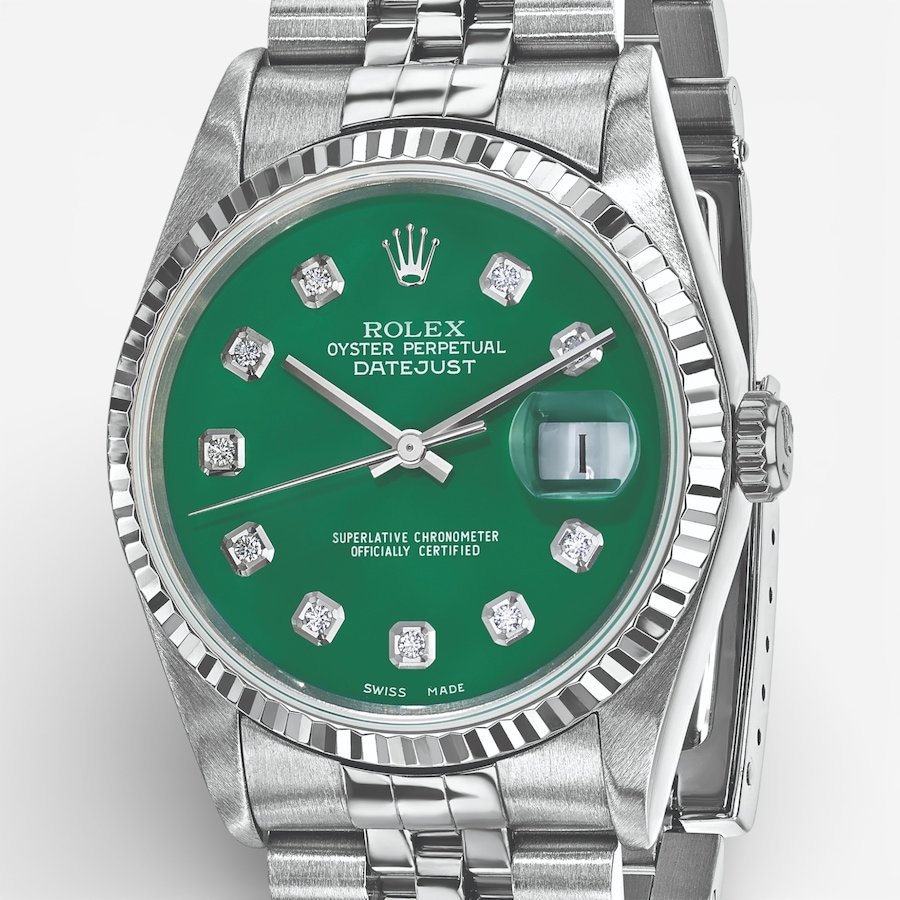 Image 748532_ALTMORE4.jpg, Product 748-532 / Price $15,499.99, Swiss Crown Pre-Owned Rolex - Independently Certified - 36-mm Stainless Steel Datejust Watch with Jubilee Bracelet and Green Diamond Dial from Swiss Crown on TSC.ca's Jewellery department