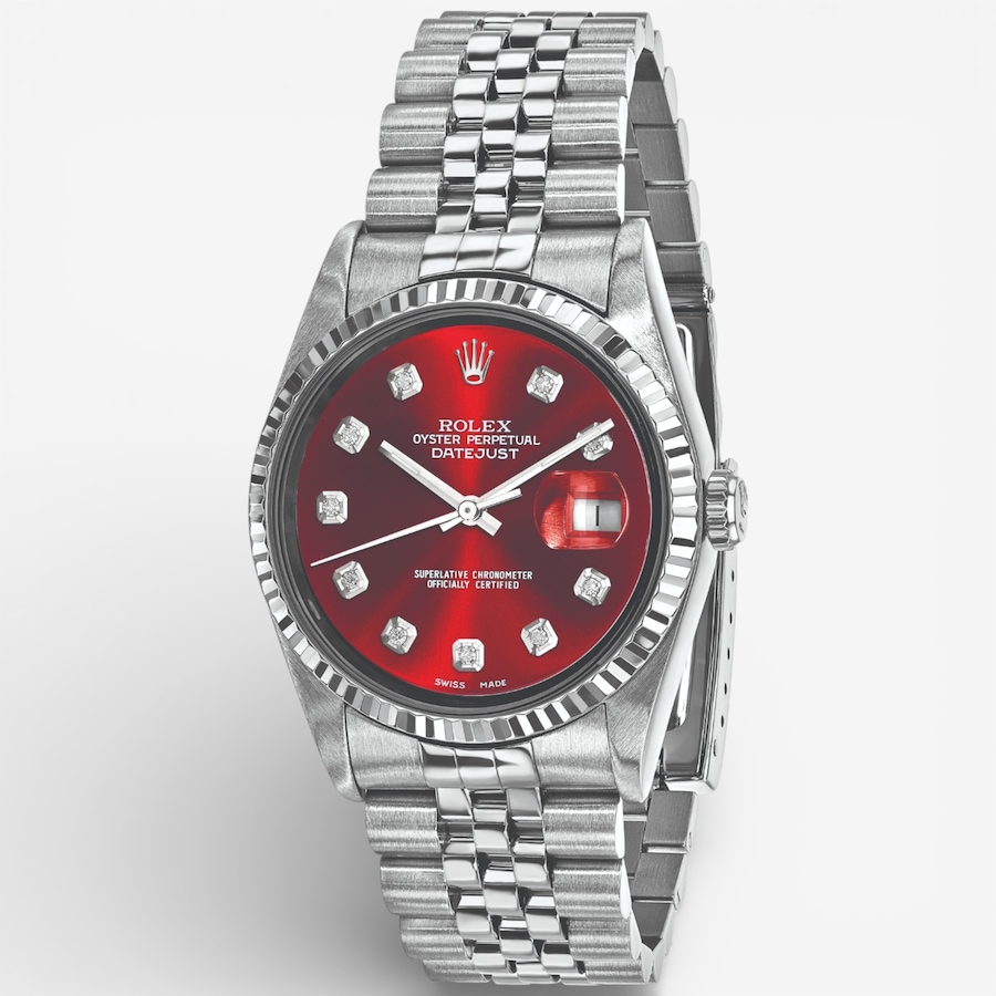 Image 748533.jpg, Product 748-533 / Price $15,499.99, Swiss Crown Pre-Owned Rolex - Independently Certified - 36-mm Stainless Steel Datejust Watch with Jubilee Bracelet and Red Diamond Dial from Swiss Crown on TSC.ca's Jewellery department