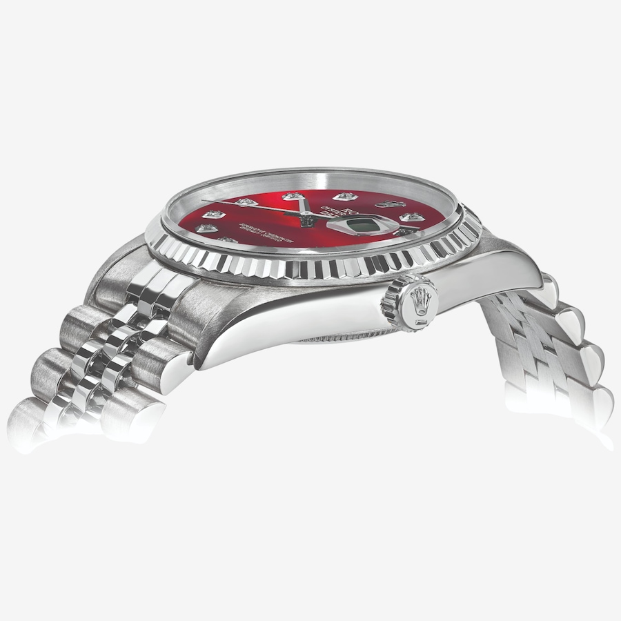Image 748533_ALTMORE1.jpg, Product 748-533 / Price $15,499.99, Swiss Crown Pre-Owned Rolex - Independently Certified - 36-mm Stainless Steel Datejust Watch with Jubilee Bracelet and Red Diamond Dial from Swiss Crown on TSC.ca's Jewellery department