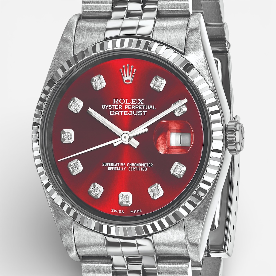 Image 748533_ALTMORE4.jpg, Product 748-533 / Price $15,499.99, Swiss Crown Pre-Owned Rolex - Independently Certified - 36-mm Stainless Steel Datejust Watch with Jubilee Bracelet and Red Diamond Dial from Swiss Crown on TSC.ca's Jewellery department
