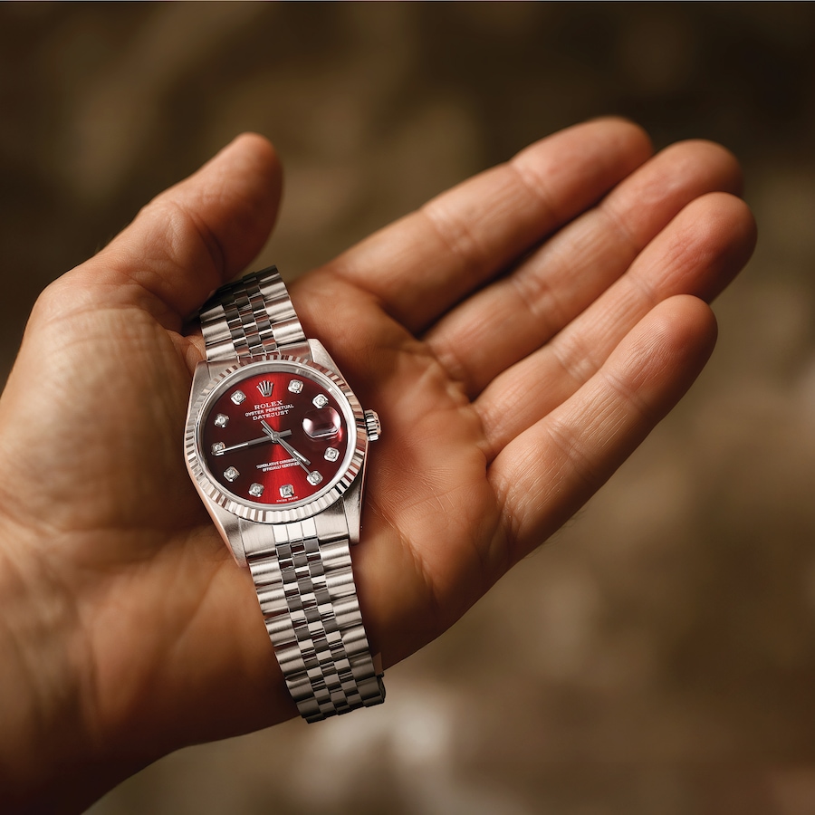Image 748533_ALTMORE5.jpg, Product 748-533 / Price $15,499.99, Swiss Crown Pre-Owned Rolex - Independently Certified - 36-mm Stainless Steel Datejust Watch with Jubilee Bracelet and Red Diamond Dial from Swiss Crown on TSC.ca's Jewellery department