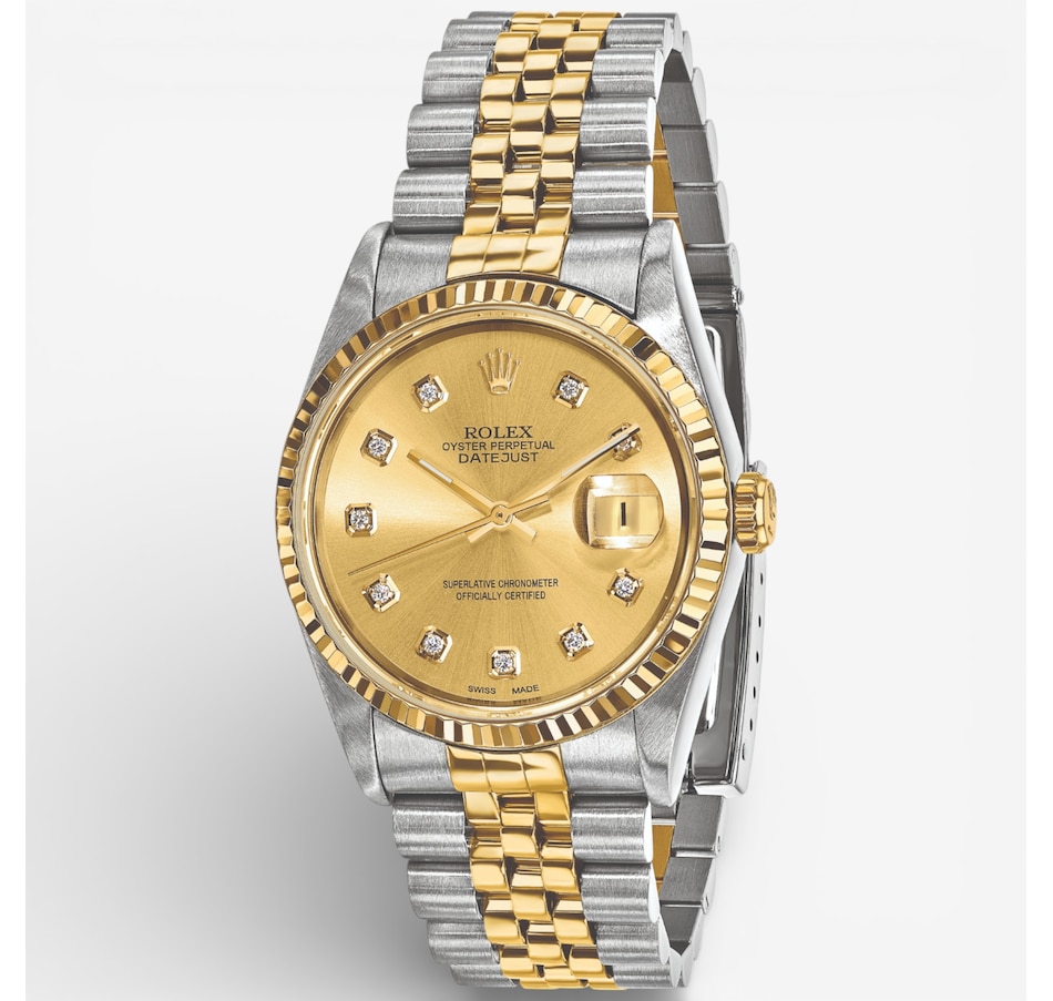 Image 748534.jpg, Product 748-534 / Price $16,299.99, Swiss Crown Pre-Owned Rolex - Independently Certified - 36-mm Two-Tone Datejust Watch with Jubilee Bracelet and Champagne Diamond Dial from Swiss Crown on TSC.ca's Jewellery department
