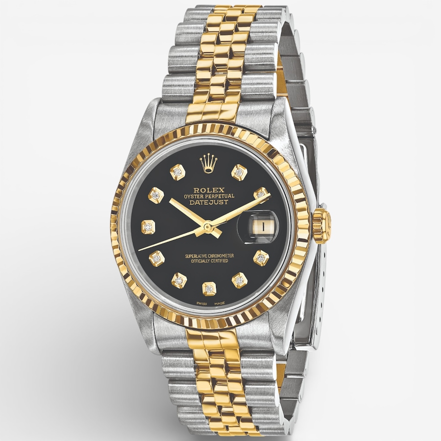 Image 748535.jpg, Product 748-535 / Price $16,299.99, Swiss Crown Pre-Owned Rolex - Independently Certified - 36-mm Two-Tone Datejust Watch with Jubilee Bracelet and Black Diamond Dial from Swiss Crown on TSC.ca's Jewellery department