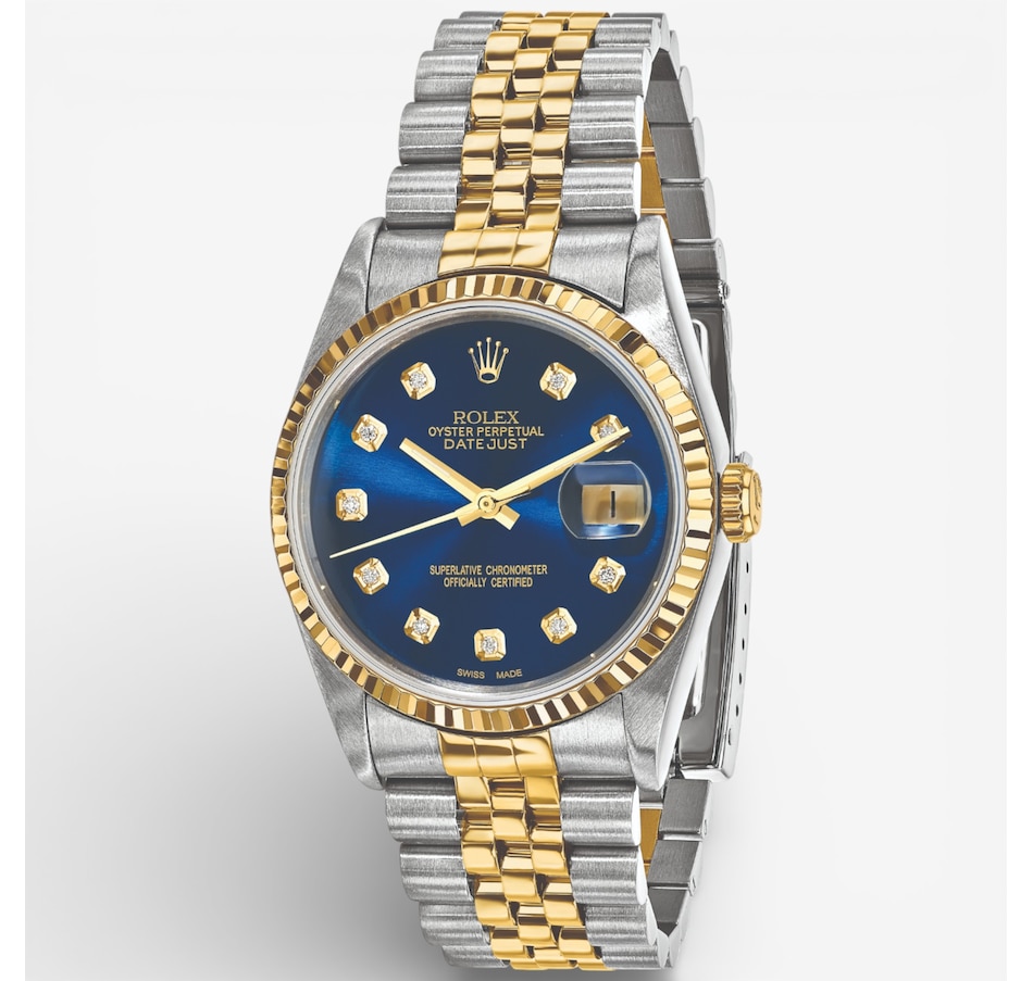 Image 748536.jpg, Product 748-536 / Price $16,299.99, Swiss Crown Pre-Owned Rolex - Independently Certified - 36-mm Two-Tone Datejust Watch with Jubilee Bracelet and Blue Diamond Dial from Swiss Crown on TSC.ca's Jewellery department