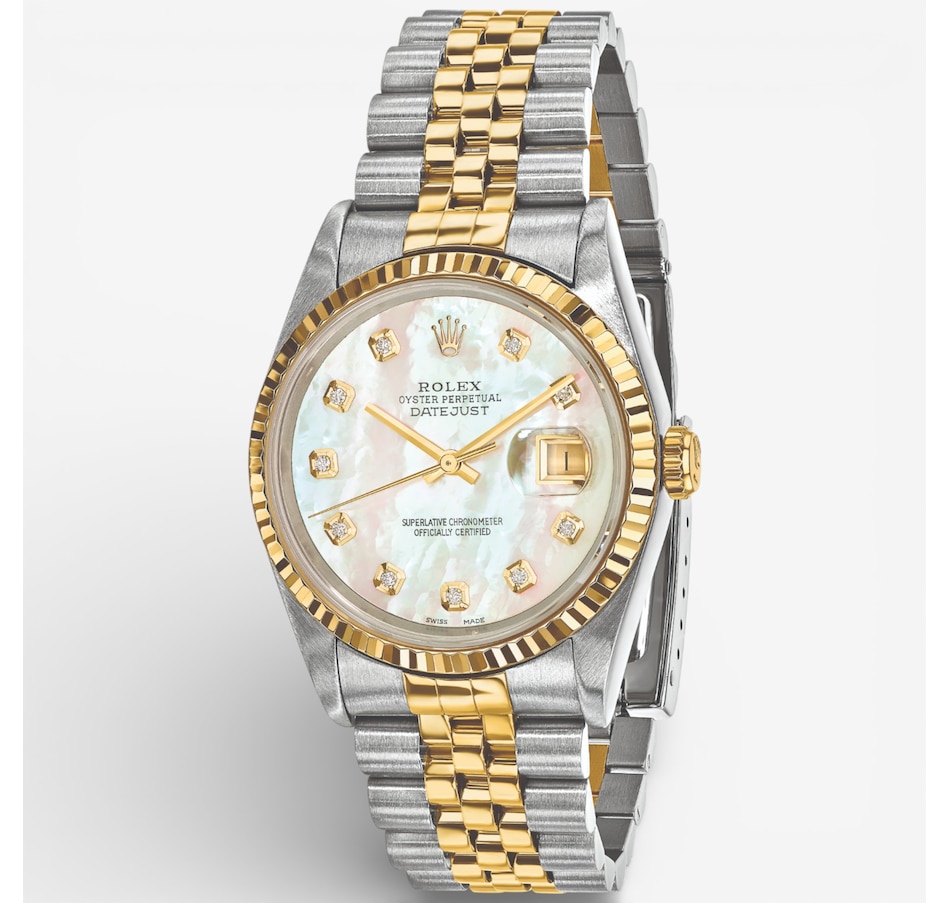 Image 748537.jpg, Product 748-537 / Price $16,399.99, Swiss Crown Pre-Owned Rolex - Independently Certified - 36-mm Two-Tone Datejust Watch with Jubilee Bracelet and Mother-of-Pearl Diamond Dial from Swiss Crown on TSC.ca's Jewellery department