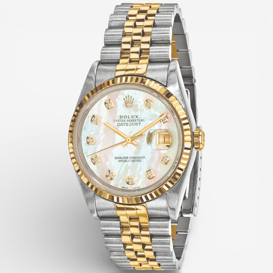 Image 748537.jpg, Product 748-537 / Price $17,299.99, Swiss Crown Pre-Owned Rolex - Independently Certified - 36-mm Two-Tone Datejust Watch with Jubilee Bracelet and Mother-of-Pearl Diamond Dial from Swiss Crown on TSC.ca's Jewellery department
