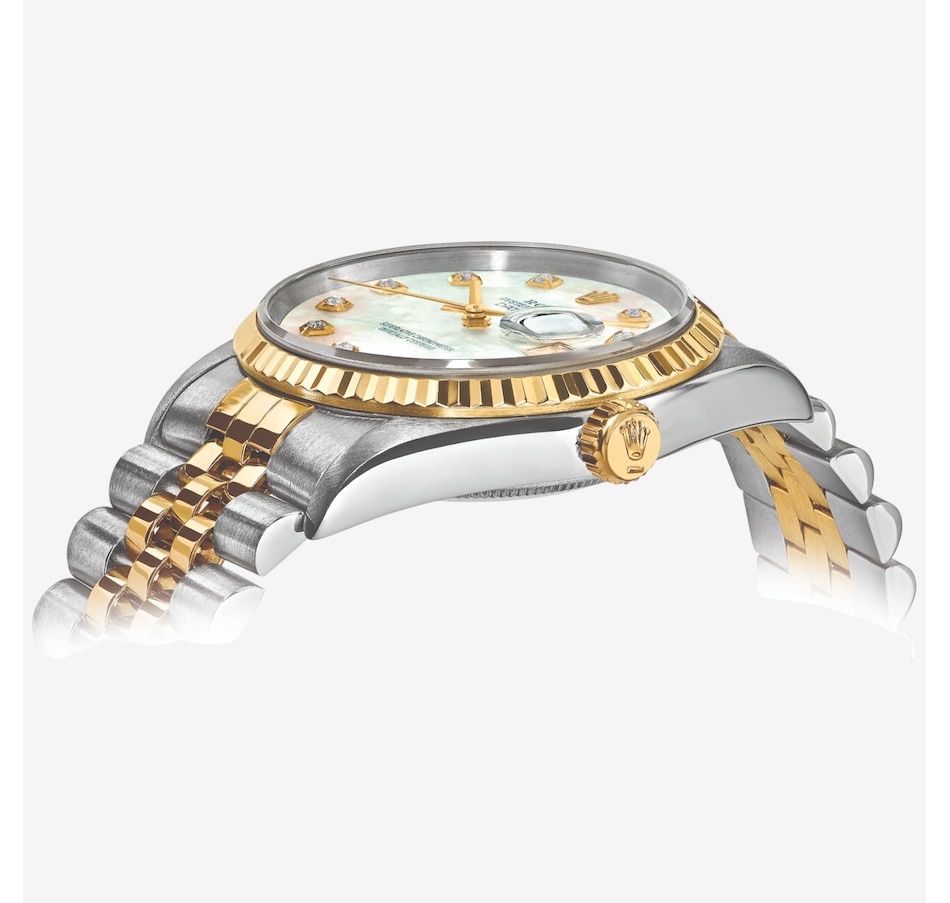 Image 748537_ALTMORE1.jpg, Product 748-537 / Price $16,399.99, Swiss Crown Pre-Owned Rolex - Independently Certified - 36-mm Two-Tone Datejust Watch with Jubilee Bracelet and Mother-of-Pearl Diamond Dial from Swiss Crown on TSC.ca's Jewellery department