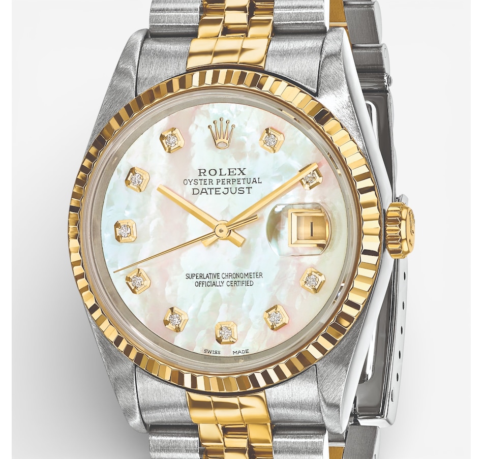 Image 748537_ALTMORE4.jpg, Product 748-537 / Price $16,399.99, Swiss Crown Pre-Owned Rolex - Independently Certified - 36-mm Two-Tone Datejust Watch with Jubilee Bracelet and Mother-of-Pearl Diamond Dial from Swiss Crown on TSC.ca's Jewellery department