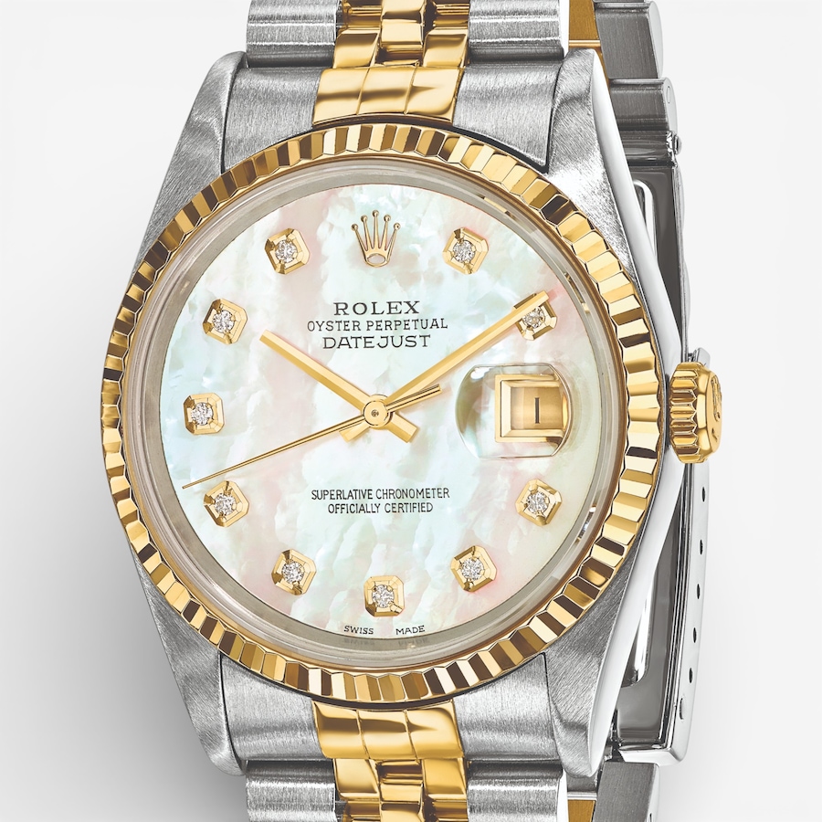 Image 748537_ALTMORE4.jpg, Product 748-537 / Price $17,299.99, Swiss Crown Pre-Owned Rolex - Independently Certified - 36-mm Two-Tone Datejust Watch with Jubilee Bracelet and Mother-of-Pearl Diamond Dial from Swiss Crown on TSC.ca's Jewellery department