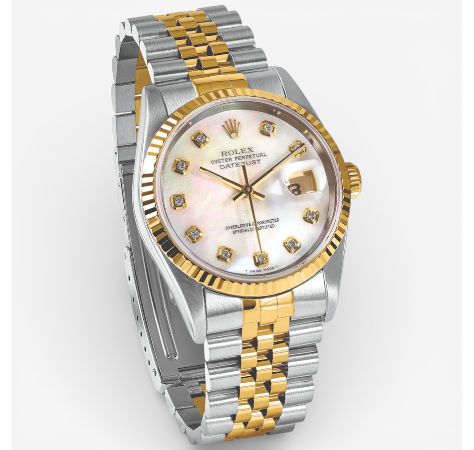 Image 748537_ALTMORE5.jpg, Product 748-537 / Price $16,399.99, Swiss Crown Pre-Owned Rolex - Independently Certified - 36-mm Two-Tone Datejust Watch with Jubilee Bracelet and Mother-of-Pearl Diamond Dial from Swiss Crown on TSC.ca's Jewellery department
