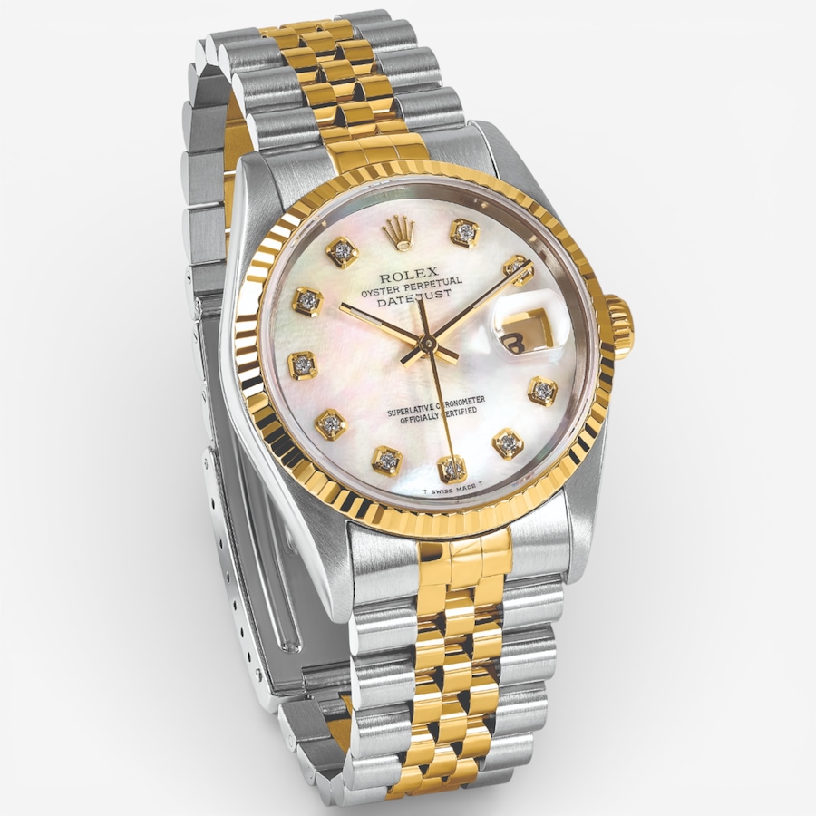 Image 748537_ALTMORE5.jpg, Product 748-537 / Price $17,299.99, Swiss Crown Pre-Owned Rolex - Independently Certified - 36-mm Two-Tone Datejust Watch with Jubilee Bracelet and Mother-of-Pearl Diamond Dial from Swiss Crown on TSC.ca's Jewellery department