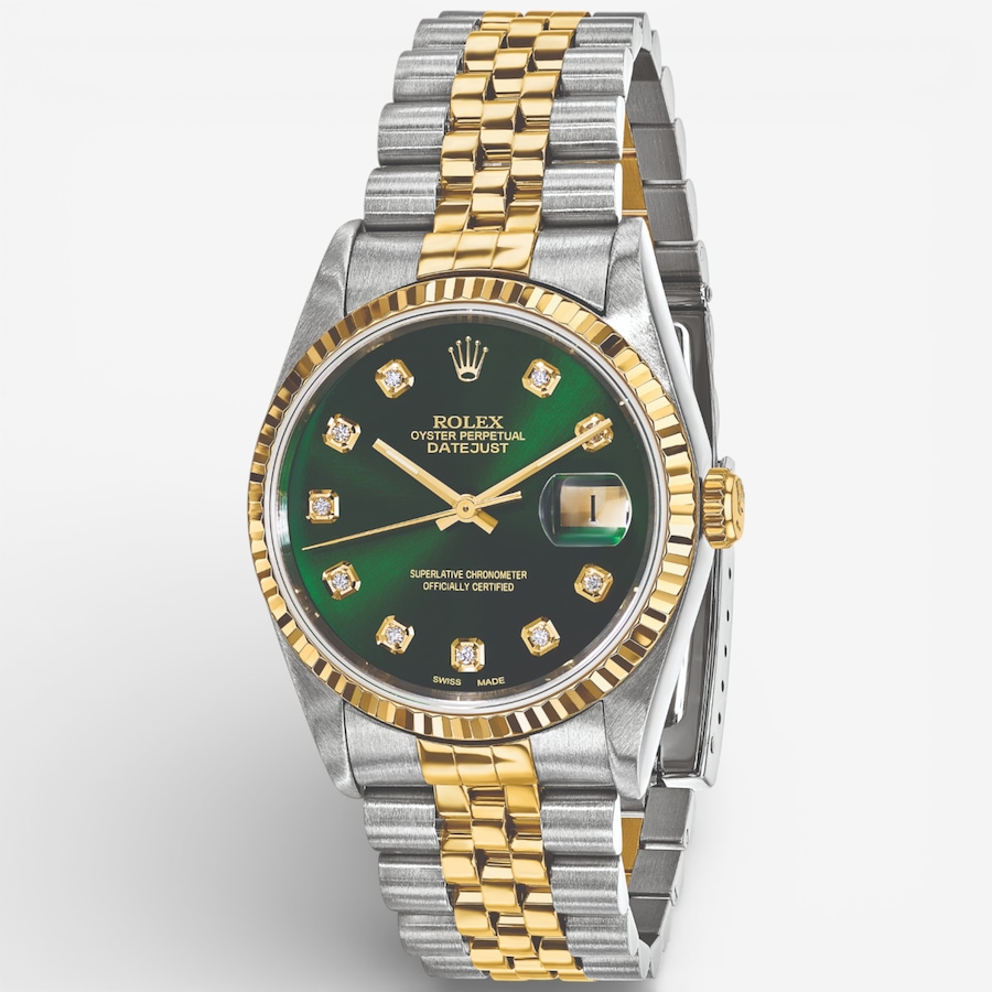 Image 748538.jpg, Product 748-538 / Price $16,299.99, Swiss Crown Pre-Owned Rolex - Independently Certified - 36-mm Two-Tone Datejust Watch with Jubilee Bracelet and Green Diamond Dial from Swiss Crown on TSC.ca's Jewellery department