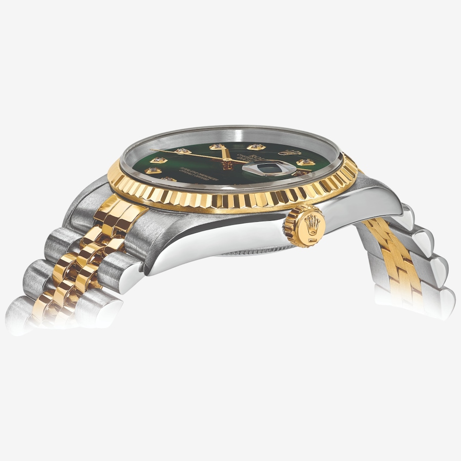 Image 748538_ALTMORE1.jpg, Product 748-538 / Price $16,299.99, Swiss Crown Pre-Owned Rolex - Independently Certified - 36-mm Two-Tone Datejust Watch with Jubilee Bracelet and Green Diamond Dial from Swiss Crown on TSC.ca's Jewellery department