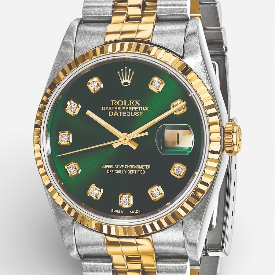 Image 748538_ALTMORE4.jpg, Product 748-538 / Price $16,299.99, Swiss Crown Pre-Owned Rolex - Independently Certified - 36-mm Two-Tone Datejust Watch with Jubilee Bracelet and Green Diamond Dial from Swiss Crown on TSC.ca's Jewellery department