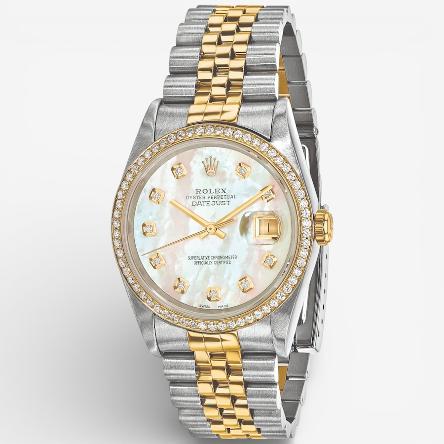 Image 748541.jpg, Product 748-541 / Price $20,499.99, Swiss Crown Pre-Owned Rolex - Independently Certified - 36-mm Two-Tone Datejust Watch with Jubilee Bracelet, Mother-of-Pearl Diamond Dial and Diamond Bezel from Swiss Crown on TSC.ca's Jewellery department