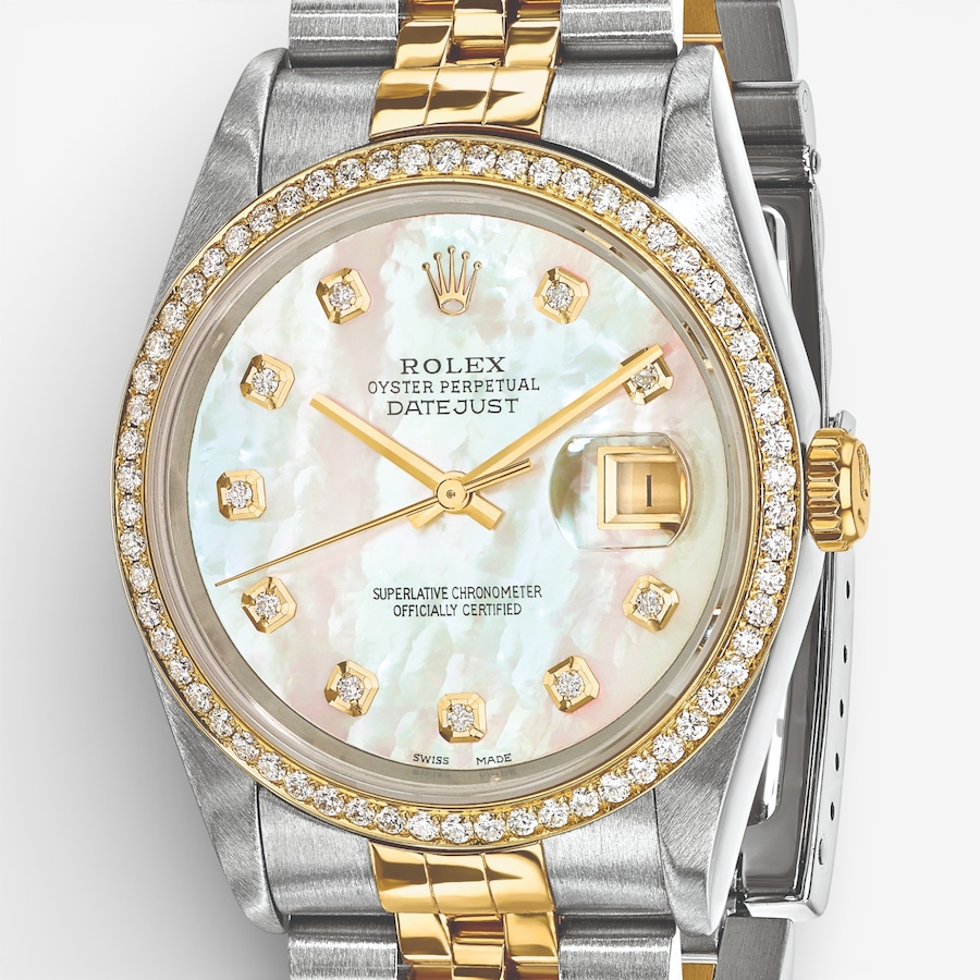 Image 748541_ALTMORE4.jpg, Product 748-541 / Price $20,499.99, Swiss Crown Pre-Owned Rolex - Independently Certified - 36-mm Two-Tone Datejust Watch with Jubilee Bracelet, Mother-of-Pearl Diamond Dial and Diamond Bezel from Swiss Crown on TSC.ca's Jewellery department