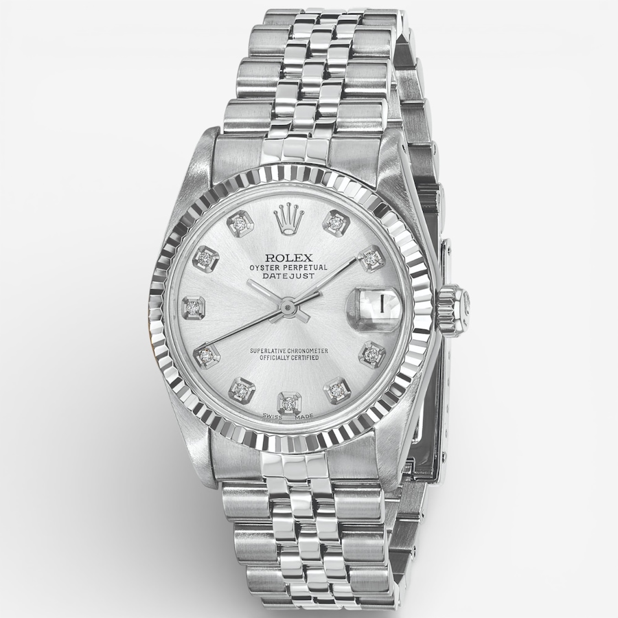 Image 748545.jpg, Product 748-545 / Price $16,799.99, Swiss Crown Pre-Owned Rolex - Independently Certified - 31-mm Stainless Steel Datejust Watch with Jubilee Bracelet and Silver Diamond Dial from Swiss Crown on TSC.ca's Jewellery department