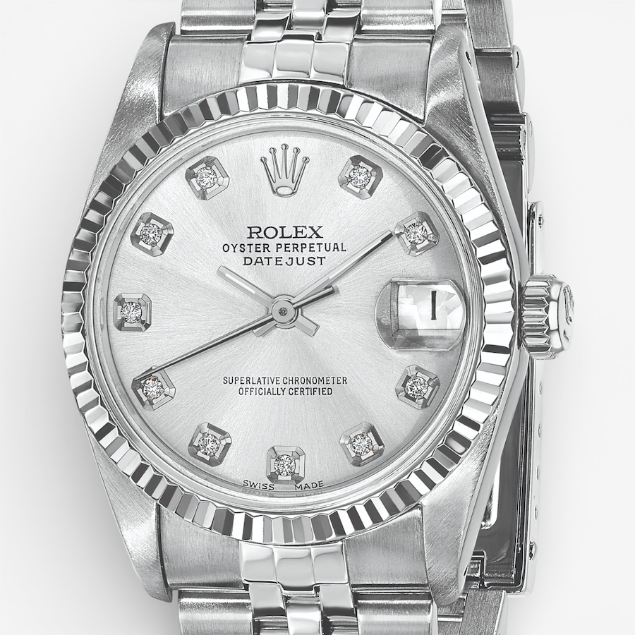 Image 748545_ALTMORE4.jpg, Product 748-545 / Price $16,799.99, Swiss Crown Pre-Owned Rolex - Independently Certified - 31-mm Stainless Steel Datejust Watch with Jubilee Bracelet and Silver Diamond Dial from Swiss Crown on TSC.ca's Jewellery department