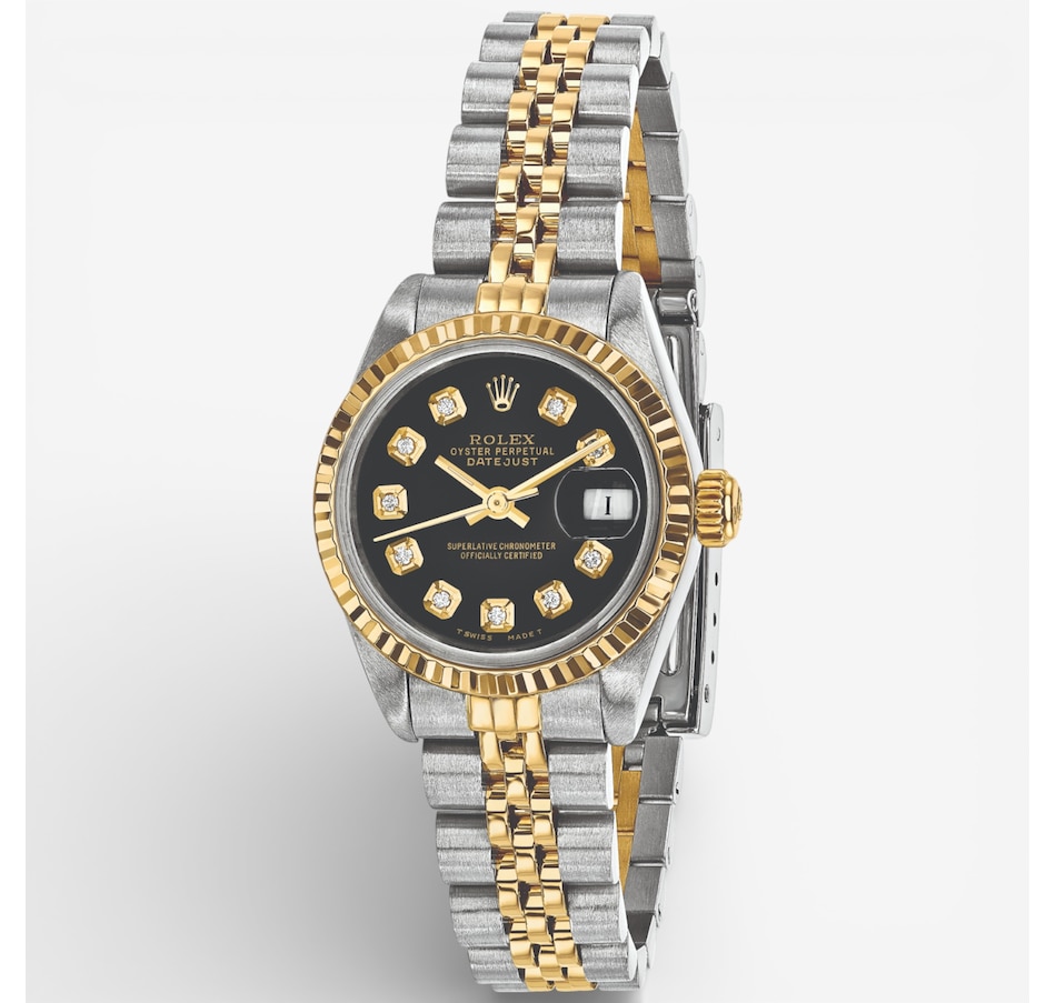 Image 748546.jpg, Product 748-546 / Price $13,499.99, Swiss Crown Pre-Owned Rolex - Independently Certified - 26-mm Two-Tone Datejust Watch with Jubilee Bracelet and Black Diamond Dial from Swiss Crown on TSC.ca's Jewellery department